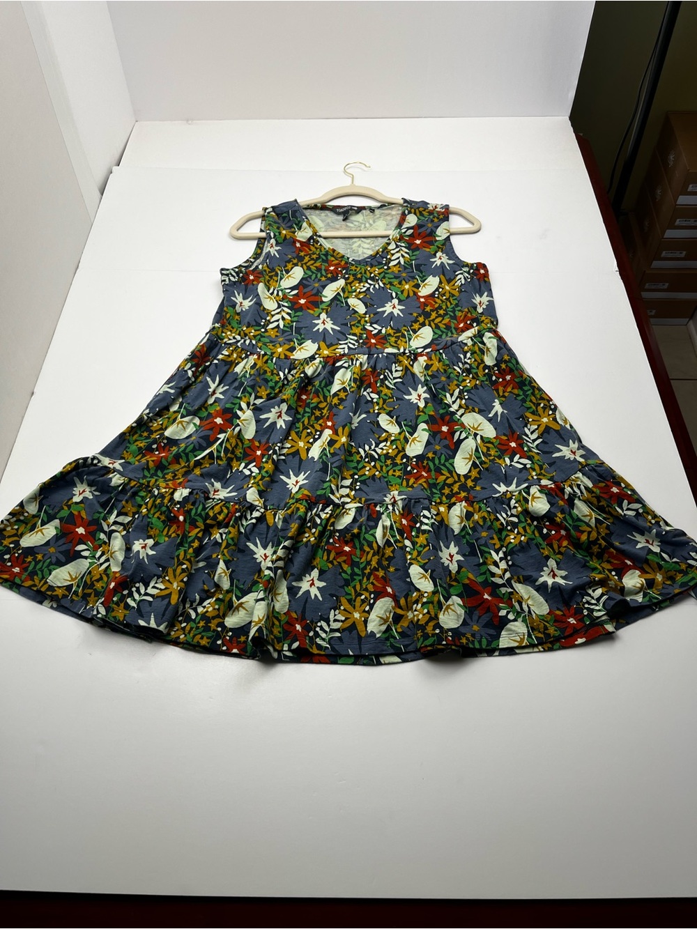 Toad & Co. Womens Floral Tiered Sleeveless Dress Blue Green Large Summer Pockets